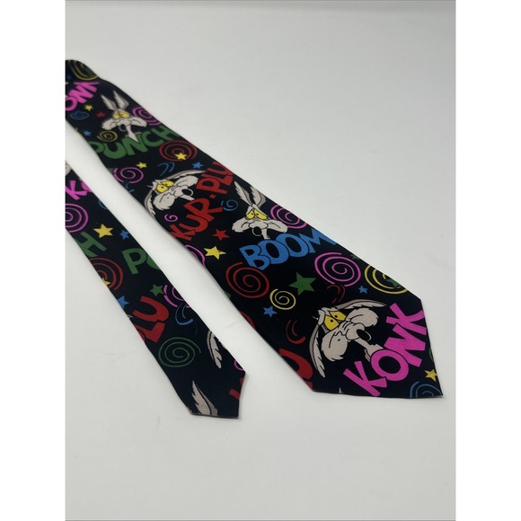 Jody Coyote Other - Vintage Funky Neon Looney Tunes Colorful Black Tie - Wiley Coyote